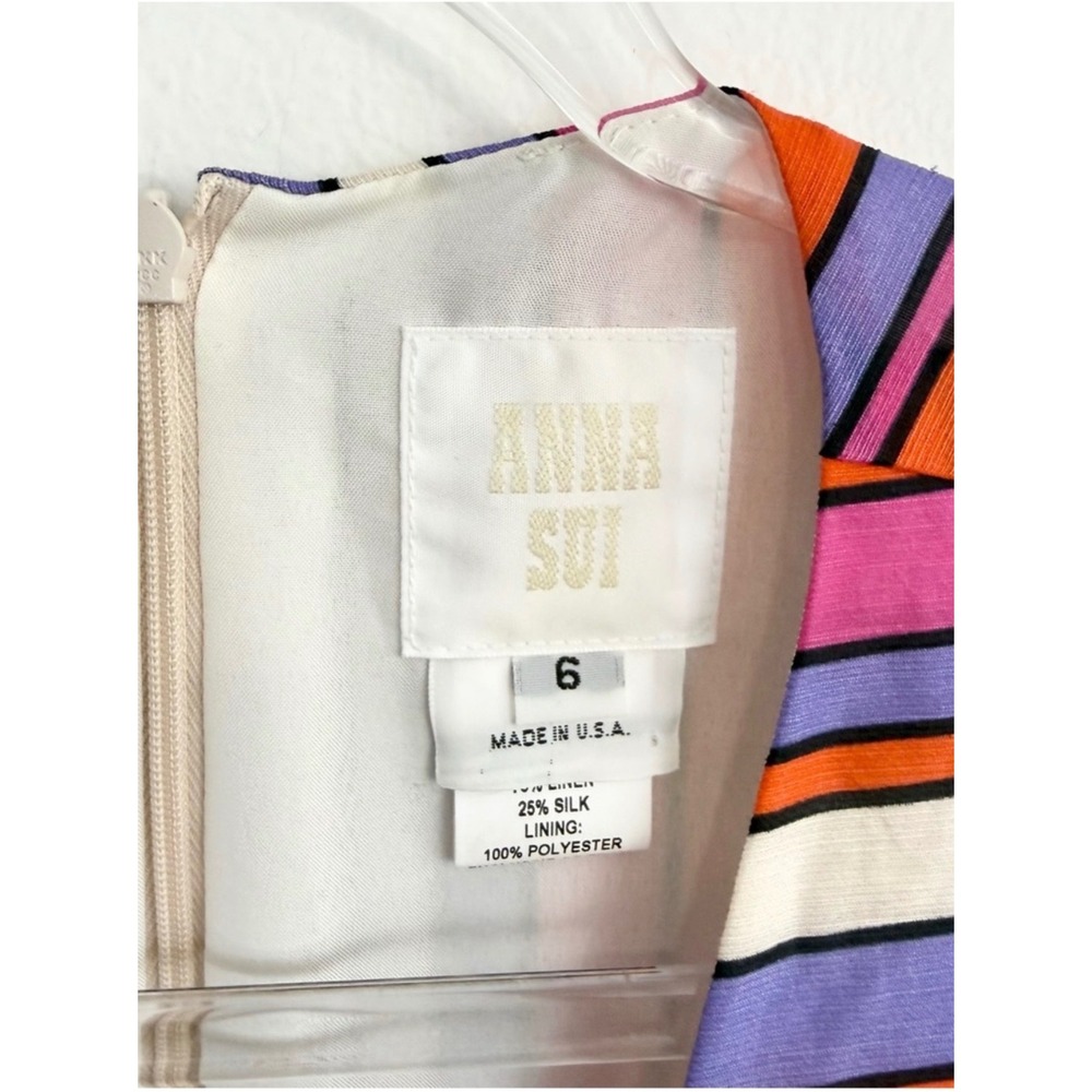 Anna Sui Dazzling Dahlia Stripe Dress Azalea Silk Linen Size 6 - Picture 3 of 5